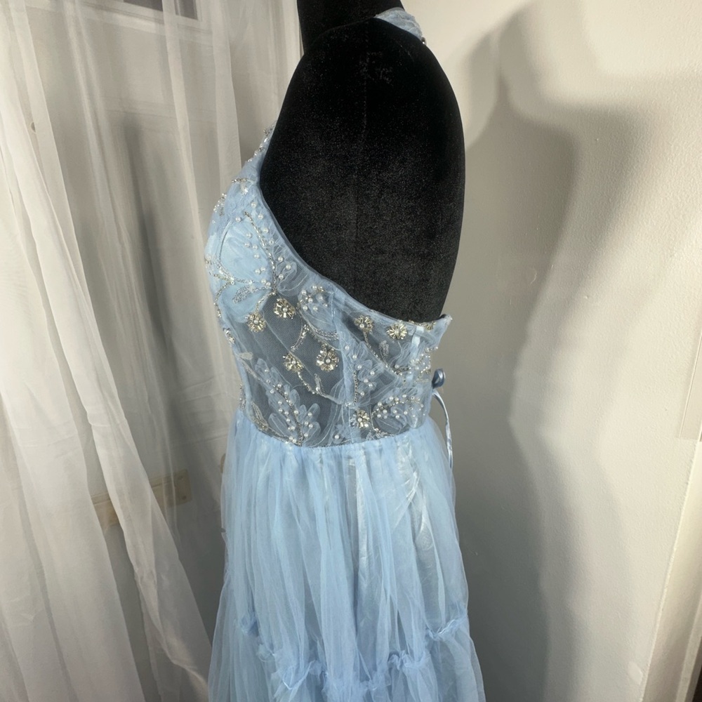 Elegant Baby Blue Fairytale Beaded Halter Prom Dress - Picture 5 of 15